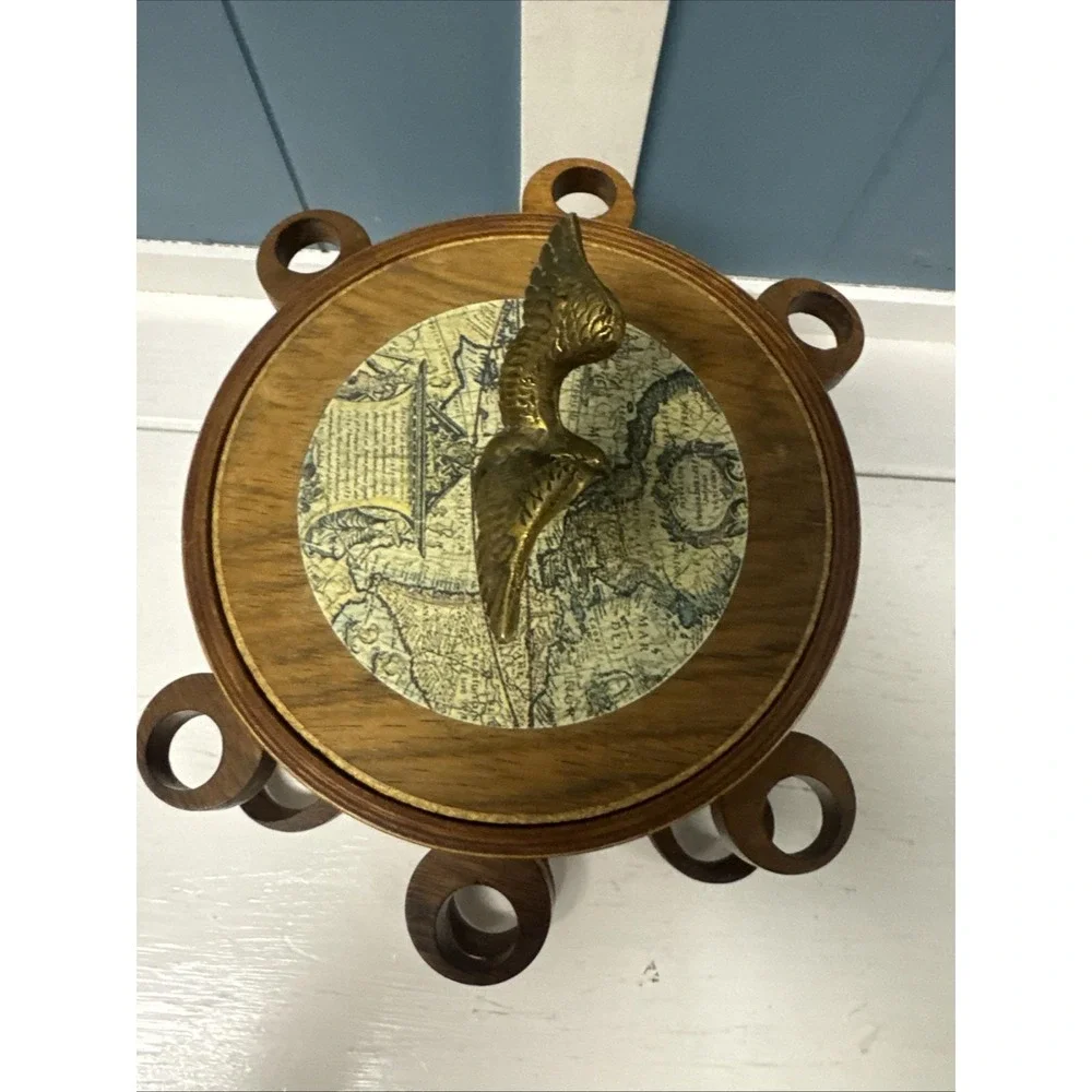 Vtg Ice Bucket  MCM Old World Map Globe Style W/ Brass Eagle Mid Century‎ Modern